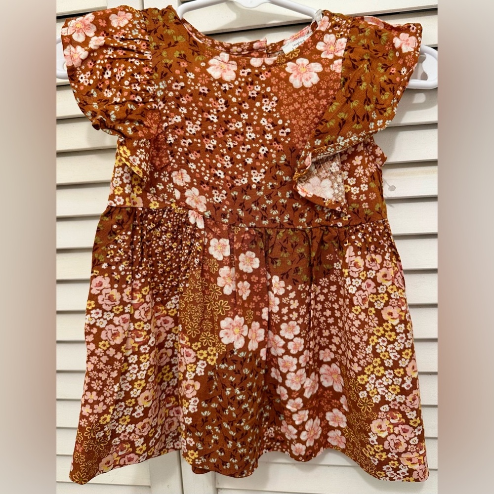 NWOT Baby Girl Floral Brown and Pink Dress Size 6 Month